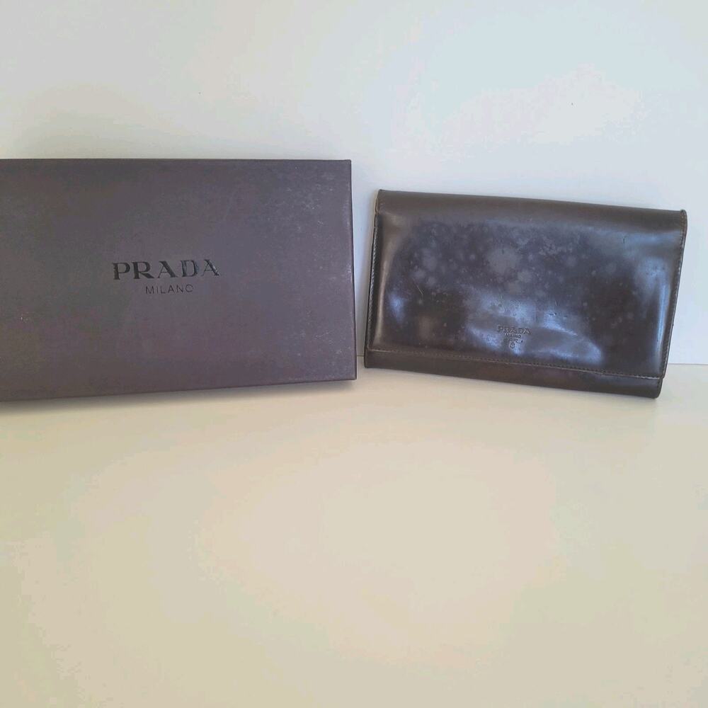 PRADA Foglio In Pelle Spazzolato Cordovan Leather Logo Wallet Envelope Large Box